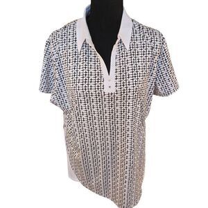 Sport Haley Womens Collar V-Neck Short Sleeve Golf Athletic Top Black White XXL